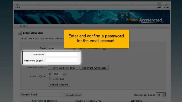 Cpanel confirm Password
